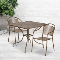 Flash Furniture CO-35SQ-03CHR2-GD-GG 35.5" Square Table Set with 2 Round Back Chairs in Gold